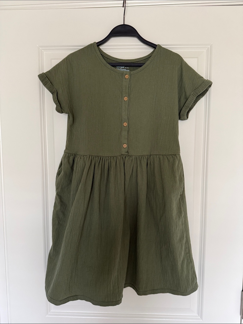 Cat & Jack Cotton Knit Green Button-Front  Dress size 14